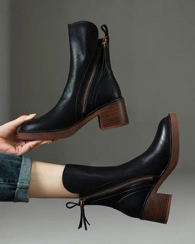 Garciel Black Leather Ankle Boots