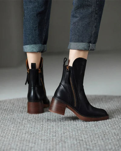 Garciel Black Leather Ankle Boots