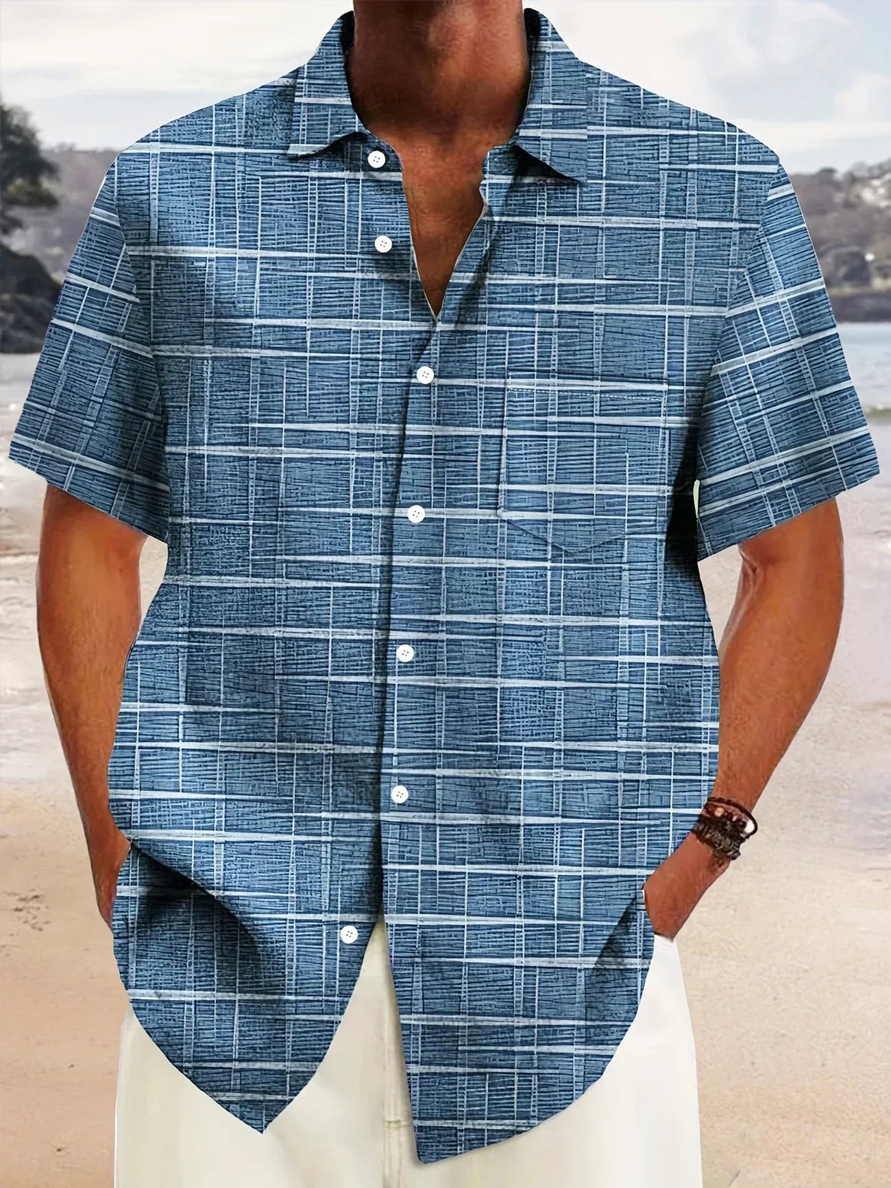 Haroyan Stylish Plaid Stripe Pattern Shirt