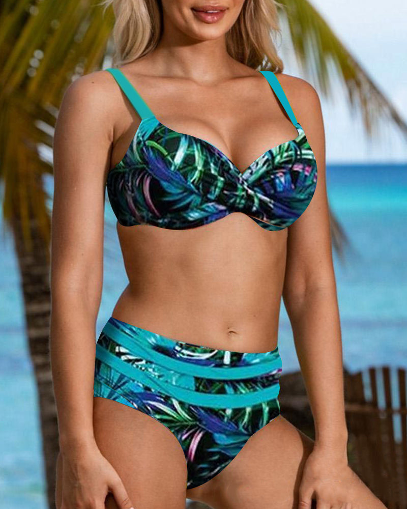 Connie - Leaf Print High-Waisted Bikini