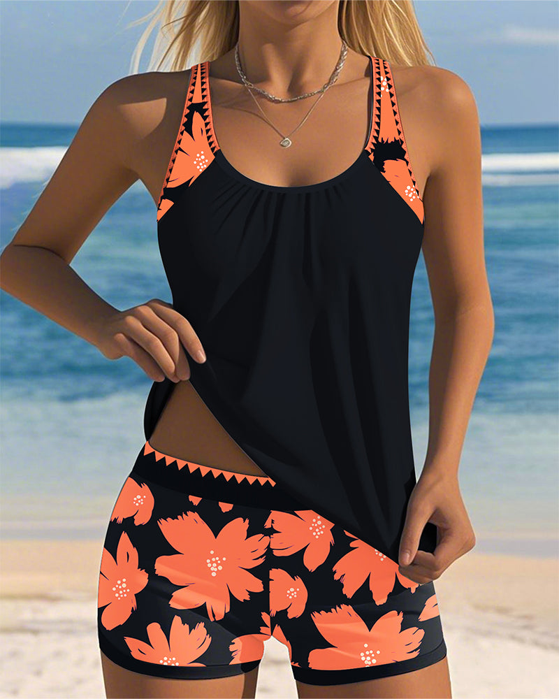 Inger - U-Neck Sleeveless Printed Tankini