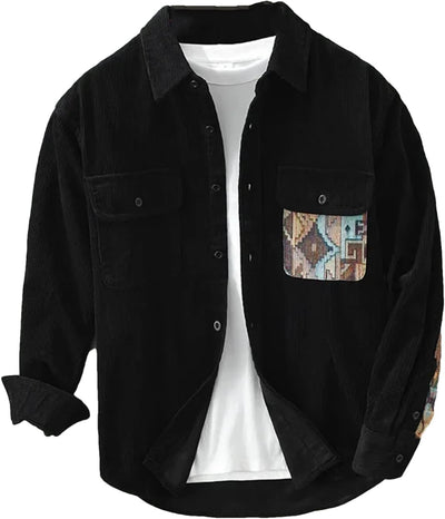 UIOKLMJH Men's Retro Outdoor Sports Long Sleeve Shirt Casual Literary Loose Patchwork Handsome Blouses with Pocket