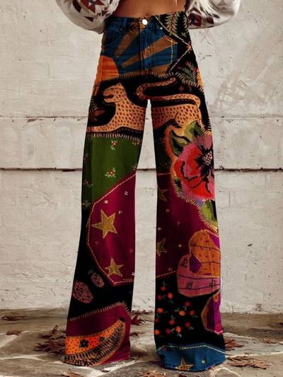 Olivia™ - Vintage Colourful Printed Wide Leg Trousers