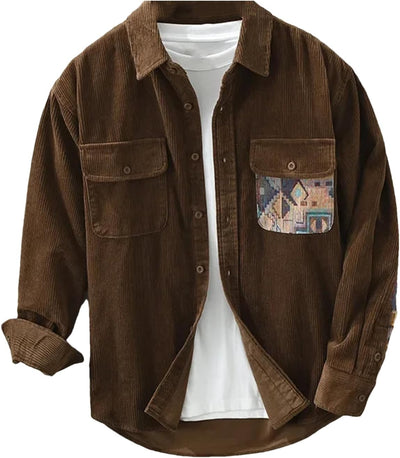 UIOKLMJH Men's Retro Outdoor Sports Long Sleeve Shirt Casual Literary Loose Patchwork Handsome Blouses with Pocket