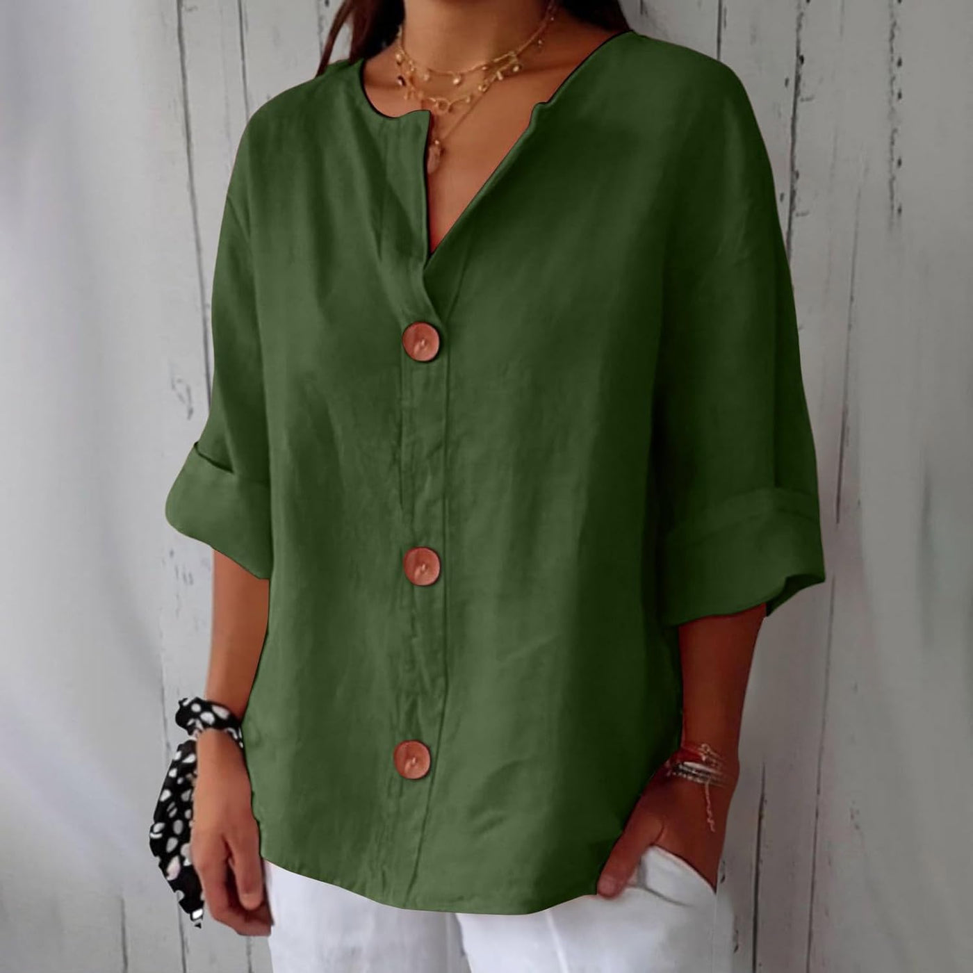 Elspeth | Cotton Linen V Neck Shirt
