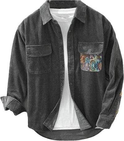 UIOKLMJH Men's Retro Outdoor Sports Long Sleeve Shirt Casual Literary Loose Patchwork Handsome Blouses with Pocket