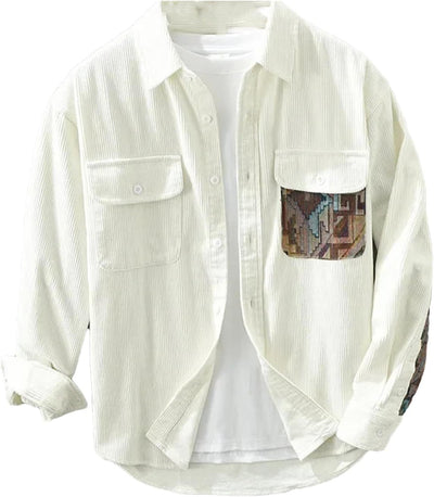 UIOKLMJH Men's Retro Outdoor Sports Long Sleeve Shirt Casual Literary Loose Patchwork Handsome Blouses with Pocket