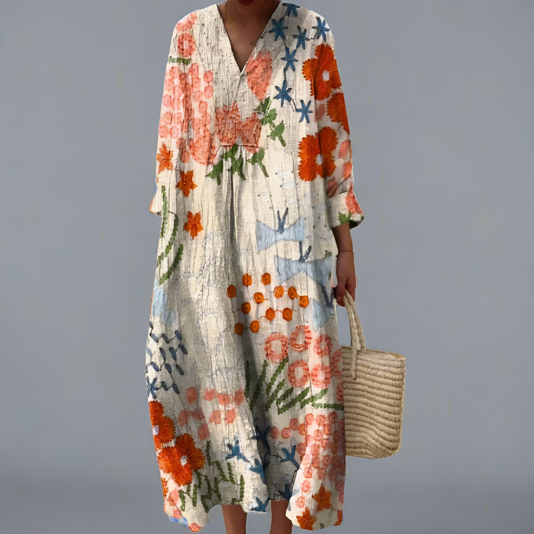 TALIA | Botanical Print Midi Dress