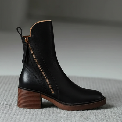 Garciel Black Leather Ankle Boots