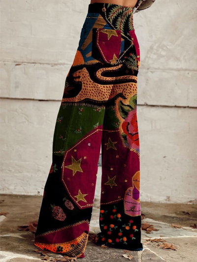 Olivia™ - Vintage Colourful Printed Wide Leg Trousers