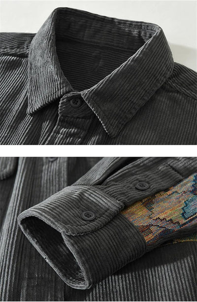 UIOKLMJH Men's Retro Outdoor Sports Long Sleeve Shirt Casual Literary Loose Patchwork Handsome Blouses with Pocket