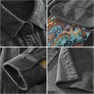 UIOKLMJH Men's Retro Outdoor Sports Long Sleeve Shirt Casual Literary Loose Patchwork Handsome Blouses with Pocket