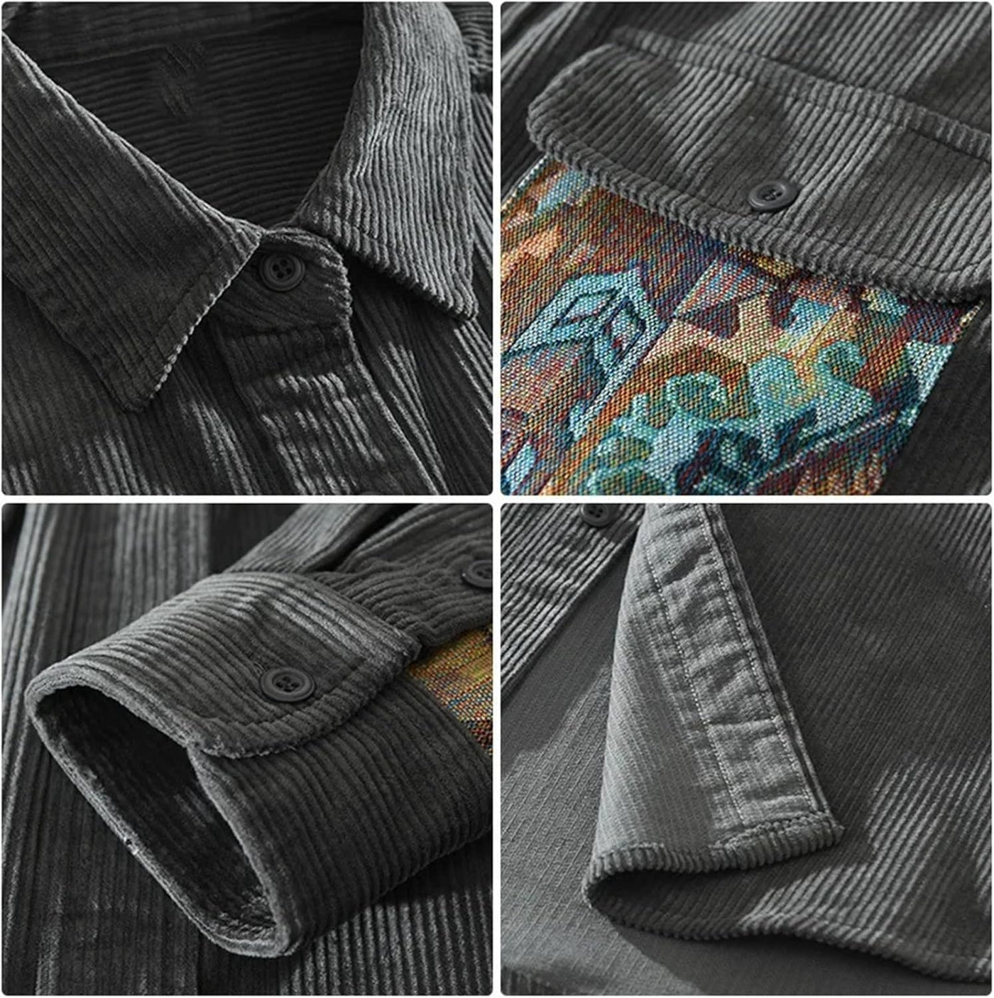 UIOKLMJH Men's Retro Outdoor Sports Long Sleeve Shirt Casual Literary Loose Patchwork Handsome Blouses with Pocket