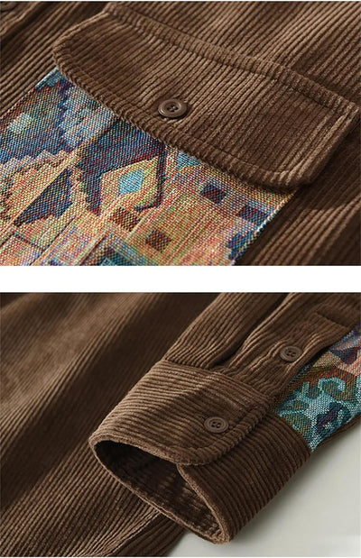 UIOKLMJH Men's Retro Outdoor Sports Long Sleeve Shirt Casual Literary Loose Patchwork Handsome Blouses with Pocket