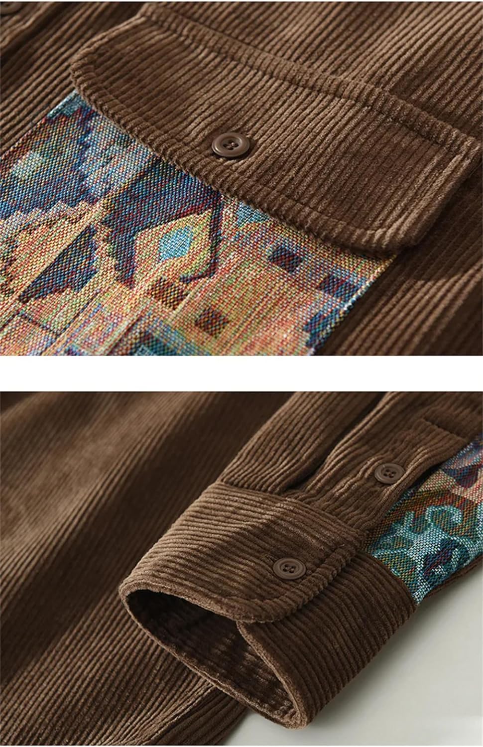 UIOKLMJH Men's Retro Outdoor Sports Long Sleeve Shirt Casual Literary Loose Patchwork Handsome Blouses with Pocket