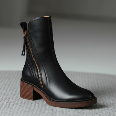 Garciel Black Leather Ankle Boots