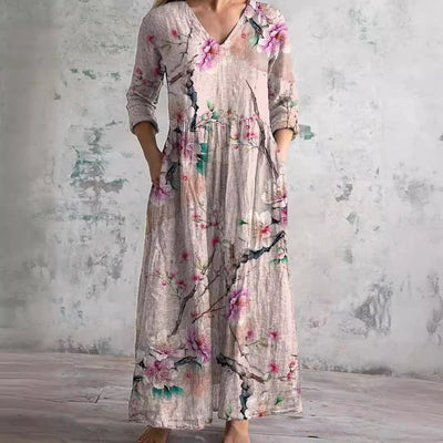 Elevate your summer wardrobe with the Dearyn Floral V-Neck Dress, featuring an elegant neckline and delicate floral patterns for timeless sophistication.