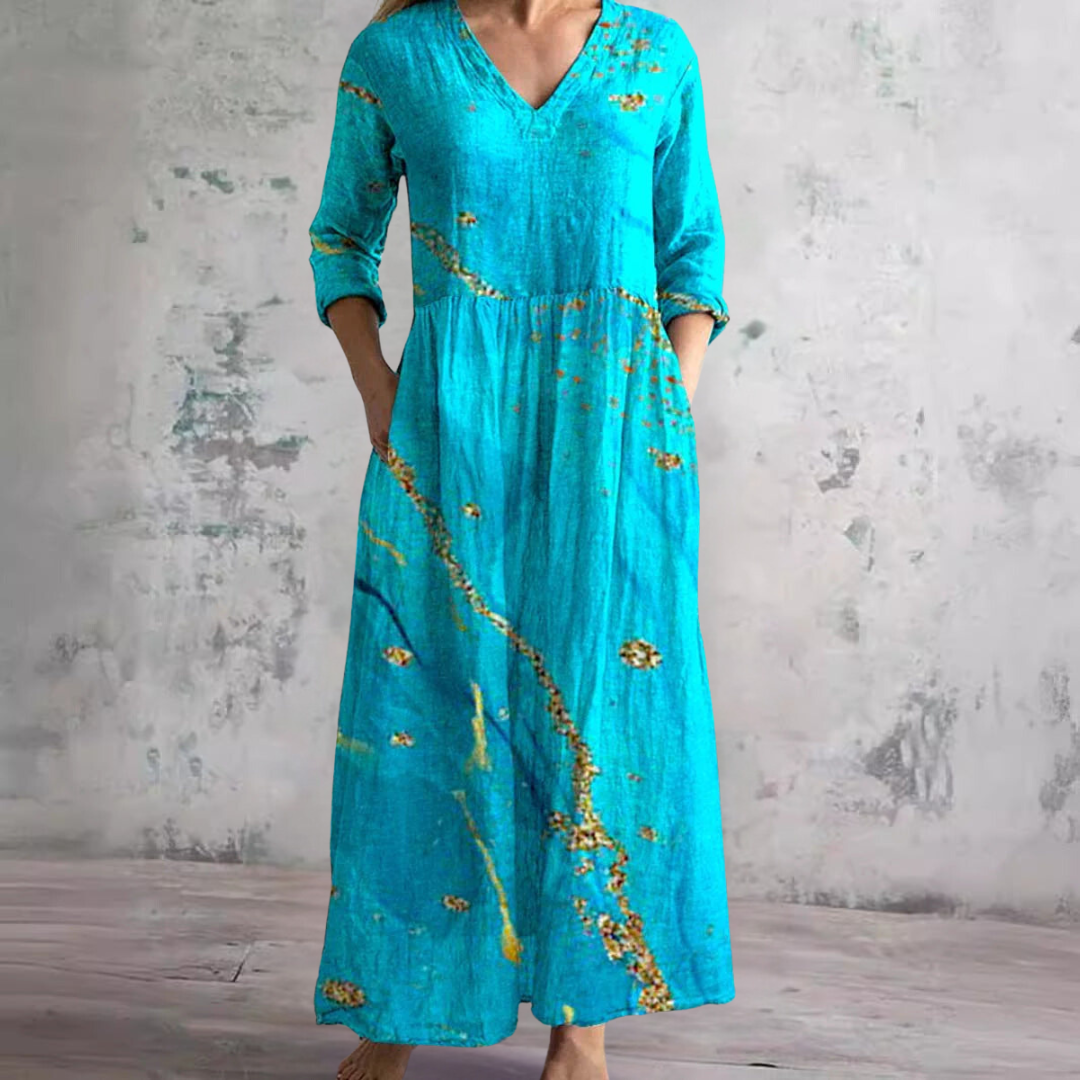 Aureyah | Summer Dress with V-Neck and Floral Pattern