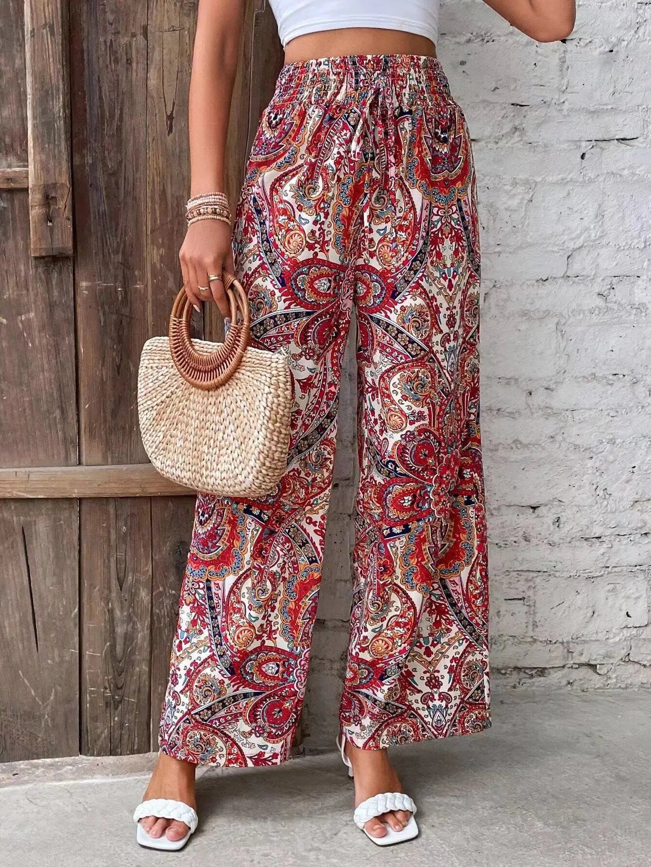 Olivia™ - Vintage Printed Wide-leg Trousers