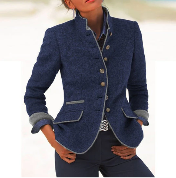 Elevate your wardrobe with the Valeria High-Collar Elegant Cardigan.