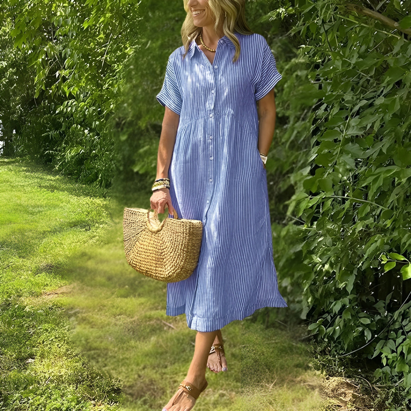 Florine Flattering Striped Shirtdress