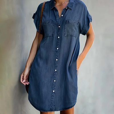 Zoe Lightweight Denim Dress with Belly Coverage
