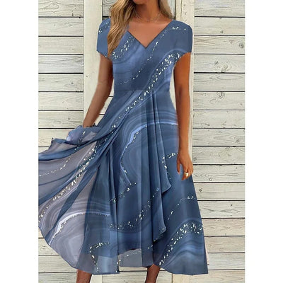 Isha Elegant V-neck Midi Dress