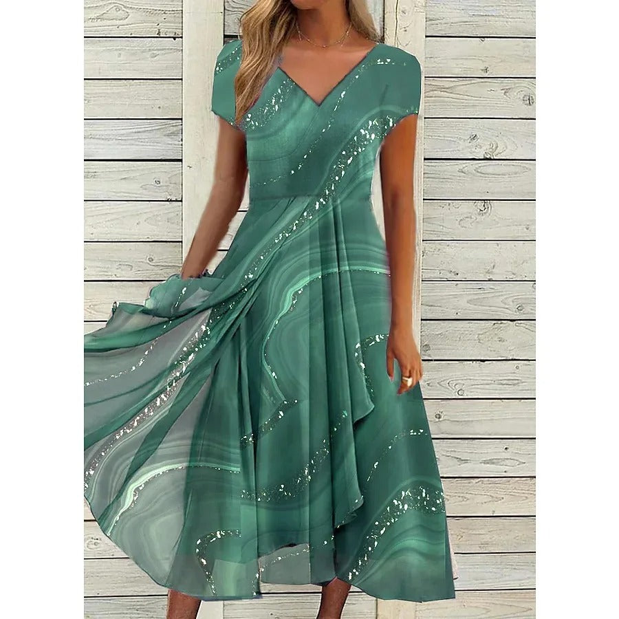Isha Elegant V-neck Midi Dress